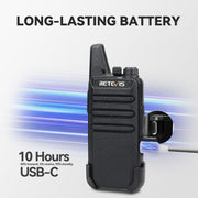 Retevis RT22 Commercial FRS Walkie Talkies Rechargeable Long Range (6 Pack) | Slim & Lightweight 2 Way Radio, For K-12 & Retail, Comfortable for All-Day Wear, Loud & Clear Audio, Charge 6 Radios At Once