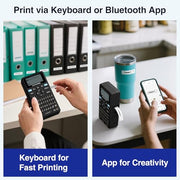 SUPVAN E11 Keyboard & Bluetooth Label Maker Machine with 4 Tapes | Rechargeable, Versatile App with 30+ Fonts and 660+ Icons, Minimal Margin, Inkless, for School, Home, Kitchen, Office
