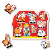 Melissa & Doug Farm Animals Jumbo Knob Wooden Peg Puzzle | 8 Jumbo Peg Pieces, Wooden Board, Farm Animal Matching, Shape Recognition, Montessori Inspired Toddler Toys for Kids, Ages 1+