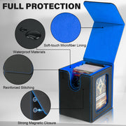 Card Deck Box for MTG Commander, Deck Case Holds 100 Double-Sleeved Cards | Magnetic Card Display Case, Magic Card Storage Box Fits for TCG/PTCG/CCG Card with 2 Dividers & 1 Top Loader,Black&Blue