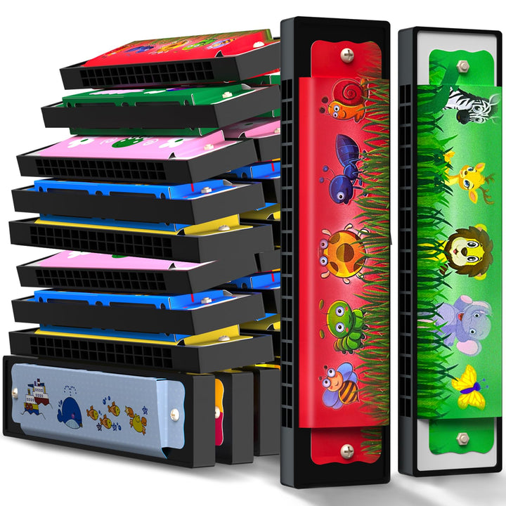 35 Pcs Harmonica for Kids 16 Holes Musical Instrument, Return Gift Cartoon Double Row Harmonica Bulk Toy for 3 Years + Kids Party Favors Goodie Bags Stuffers & Operation Christmas Child Items