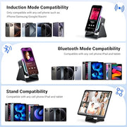 Induction Speaker with Phone Stand 5 in 1 Wireless Bluetooth Audio Black | Phone Speaker Amplifier for iPhone & Android with RGB Light and USB Wired Charging, Birthday Gift for Men Women Teens