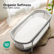 2pk Organic Baby Bassinet Sheets Boys, Girls, Fitted Sheet (Soft White) | 100% Cotton Bassinet Mattress Sheets, Compatible with Halo Bassinest Swivel Sleeper, Graco, Baby Delight, Universal Fitted