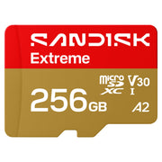 SANDISK 256B Extreme microSD Card + Adapter, Up to 245MB/s Read Speeds | UHS-I, V30, 5K & 4K UHD, U3, C10, A2, Up to 170MB/s Write Speeds, Ideal for Action Cams+Drones, Android- SDSQXH9-256G-GZ6MA