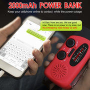 RunningSnail Hand Crank Radio with Flashlight, NOAA/AM/FM Emergency Radio | 2000mAh/7400mWh,Lightweight&Compact,Bright LED Flashlight,Cranked,Solar Power,USB-C,for Power Outage,Emergencies,Camping,Red