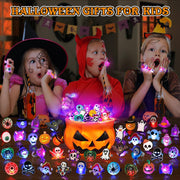 Halloween Party Favors 50Pcs Trick or Treats Halloween Toys for Kids | Halloween Party Favors for Kids & Adults, Non‑candy Gift Bag Fillers, Light Up Rings for Halloween party supplies