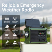 Solar Radio Emergency Hand Crank 12000mAh with Clear Signal | AM FM NOAA Weather Radio Battery Operated with 2-Mode LED Flashlight Cell Phone Charger Dual Outputs SOS