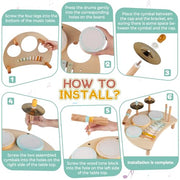 Kids Drum Set, Montessori Toys Wooden Musical Instruments for Baby Toddlers | Drum Kit with Cymbals & Xylophone, Sensory Toys for Music Learning, Fine Motor Skills, Preschool Birthday Gift for Boys Girls
