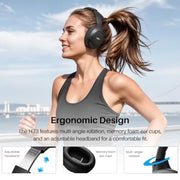 TOZO HT3 Hybrid Noise Cancelling Wireless Headphones, 90H Over Ear Headset | Hi Res Audio, AI Voice Assistant, Dual Device Connection, 32 Custom EQs, Built In 5 Mics, ANC, Foldable, Bluetooth 6.0 Black