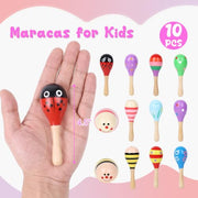 POPLAY 10PCS Mini Wooden Maracas, Maracas for Toddler Musical Instruments Wooden Shakers Baby Musical Toys Infant Learning Toys