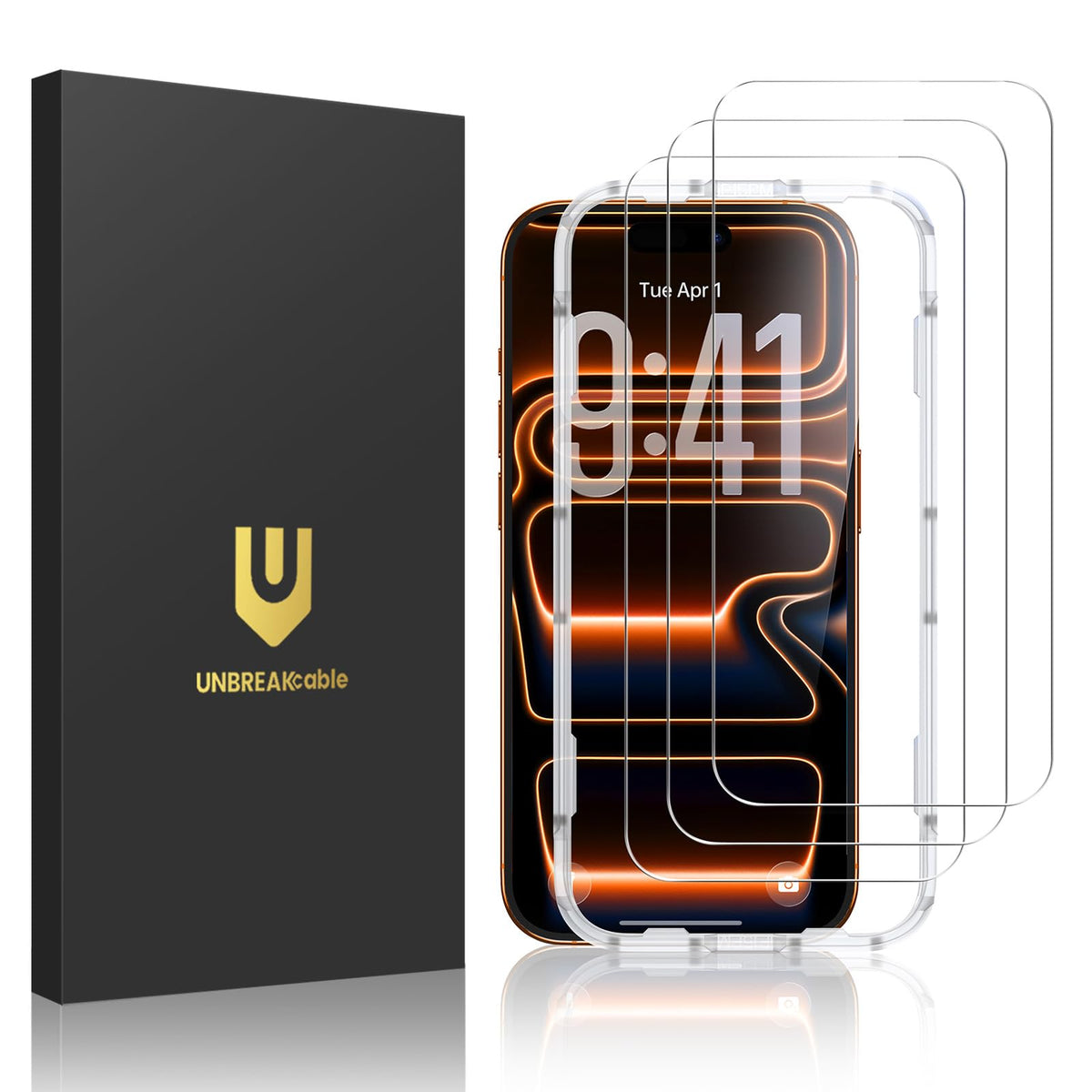 UNBREAKcable 3-Pack Screen Protector for iPhone 17 Pro Max Tempered Glass | Shatterproof, Easy Install, 9H Hardness, 99.99% HD Clear, Bubble-Free, Anti-Fingerprint, Scratch Resistant, Case Friendly