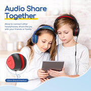 EarFun K1 Kids Headphones Wired with Mic, Volume Limit Headphones for Kids | Portable Wired Headphone with Shareport, Stereo Sound, Foldable Headset for School/Toddler/Tablet/iPad/Kindle, Black Red