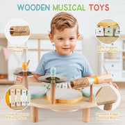 Kids Drum Set, Montessori Toys Wooden Musical Instruments for Baby Toddlers | Drum Kit with Cymbals & Xylophone, Sensory Toys for Music Learning, Fine Motor Skills, Preschool Birthday Gift for Boys Girls