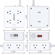 Surge Protector Power Strip - CHCORE 5Ft Braided Extension Cord with 8 Outlets with 4 USB (2 USB C) Charging Ports, Flat Plug Multi Plug Outlet Extender Charging Station for Home Office, ETL, White