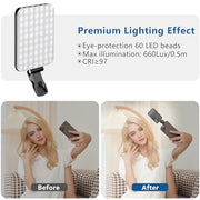 ALTSON 60 LED Portable Selfie Light Video Conference Lighting with Clip & Camera Tripod Adapter Rechargeable 2200mAh CRI 97+, 3 Light Modes for Phone iPhone Webcam Laptop Photo Makeup