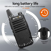 Retevis RT22 Compact & Lightweight FRS Walkie Talkies Long Range (4 Pack) | For Small Business, Camping, Hiking, Cruise, Safe Short Antenna, Comfortable to Carry, Loud & Clear Audio, USB-C