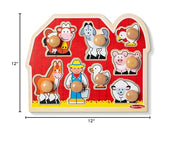 Melissa & Doug Farm Animals Jumbo Knob Wooden Peg Puzzle | 8 Jumbo Peg Pieces, Wooden Board, Farm Animal Matching, Shape Recognition, Montessori Inspired Toddler Toys for Kids, Ages 1+