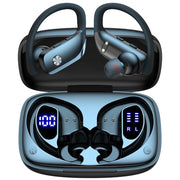 bmani Ear Buds Wireless Earbuds Bluetooth Headphones with 80H Playtime LED Display Case, Over-Ear Hook with Mic, Stereo Sound, Easy Button Controls, Sports Earphones for Running Workout Gym Black