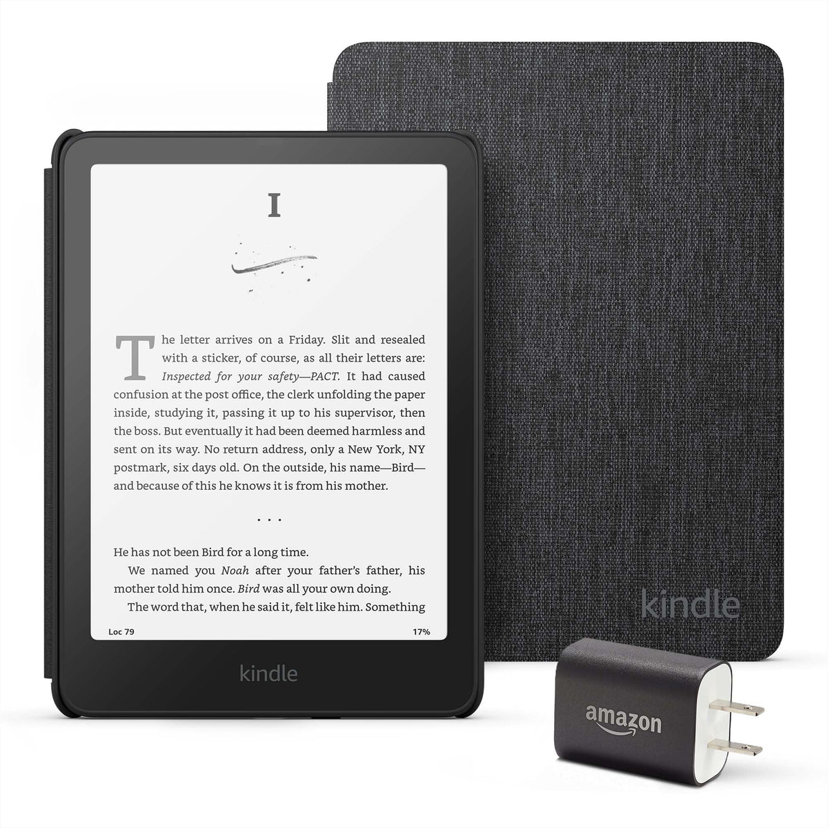 Amazon Kindle Paperwhite Bundle: Includes, Amazon Kindle Paperwhite 16GB | Black, Fabric Cover| Black, & Power Adapter