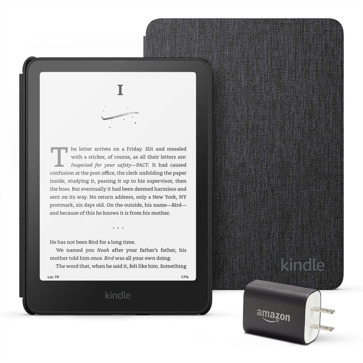 Amazon Kindle Paperwhite Bundle: Includes, Amazon Kindle Paperwhite 16GB | Black, Fabric Cover| Black, & Power Adapter