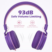 Kids Headphones for School with Microphone, 93dB Volume Limited, PinkPurple | Wired On Ear Headphones for Girls Boys, Foldable Lightweight Headphone for Classroom Learning & Entertainment Travel Computer