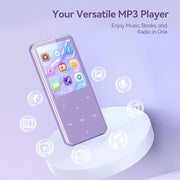 AGPTEK 64GB MP3 Player with Bluetooth, M3 2.4'' Player with Speaker | with FM Radio, Touch Buttons, Supports Up to 128GB(Purple)