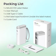 Nelko P21 Label Maker Machine with Tape, Bluetooth Label Printer, White | Creative App & Multiple Templates, Inkless Printing, Built-in Cutter, Ideal for School, Teacher Supplies, Office, and Home