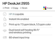 HP DeskJet 2955 Color Inkjet Printer | Wireless | All-in-One | Easy Home Printing | Color Documents | Mobile Compatibility | Print, Scan & Copy | Ideal for Home Use