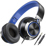 AILIHEN C8 Kids Wired Headphones with Mic for School, 3.5mm Jack, BlackBlue | On Ear Headsets and Volume Control Foldable, Corded Computer Chromebook for Children Teens Classroom Online Learning Travel