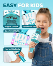 Amazmic Kids Karaoke Microphone Machine Toys for Girls Bluetooth Microphone with LED Light, Christmas Birthday Gift for Girls Boys 3-12+ Years Old (Blue)