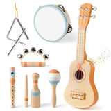 Vanplay Kids Guitar Set, 7-Piece Wooden Musical Instruments for Toddler 2-3 | Musical Band Set with wooden Ukulele/Flute/Maracas/Tambourine, Christmas/Birthday Gift for Boys & Girls Age 2 3 4 5
