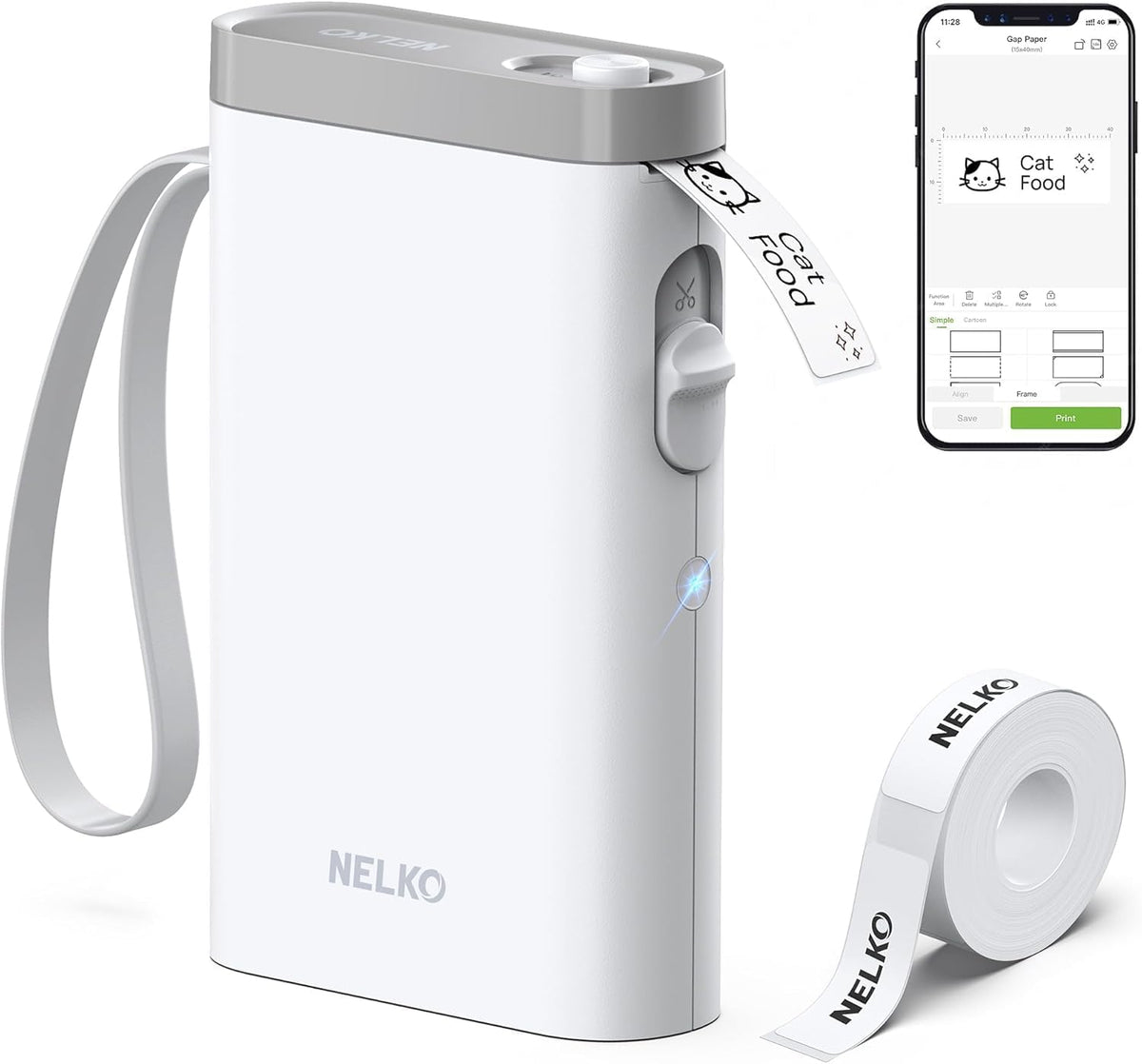 Nelko P21 Label Maker Machine with Tape, Bluetooth Label Printer, White | Creative App & Multiple Templates, Inkless Printing, Built-in Cutter, Ideal for School, Teacher Supplies, Office, and Home