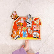 Melissa & Doug Farm Animals Jumbo Knob Wooden Peg Puzzle | 8 Jumbo Peg Pieces, Wooden Board, Farm Animal Matching, Shape Recognition, Montessori Inspired Toddler Toys for Kids, Ages 1+