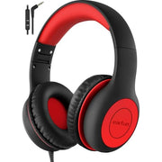EarFun K1 Kids Headphones Wired with Mic, Volume Limit Headphones for Kids | Portable Wired Headphone with Shareport, Stereo Sound, Foldable Headset for School/Toddler/Tablet/iPad/Kindle, Black Red
