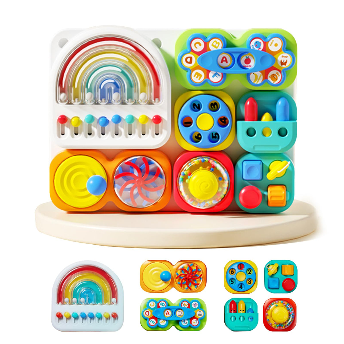 auby Busy Board 3.0 Detachable & Assemblable Toy for Toddlers 1+ | Portable Learning Activity Board with 7 Travel-Friendly Tools, Fine Motor Skills Development