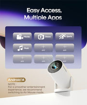 Mini Projector with Wifi and Bluetooth, Portable 4K Support, Android 14/ Auto Keystone, HY300Pro Small Smart Proyector for Bedroom Movie Outdoor, Compatible With HDMI/USB/TV Stick/Smartphone/Laptop