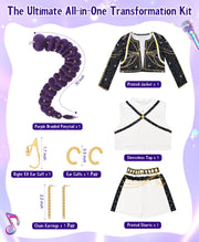 Behufun Girls Halloween Costume, Pop Singer Costume, Top Pants with Purple Braid for Cosplay Birthday Party, 4-12 Years
