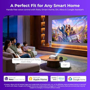 ELEPHAS Roku TV Smart Projector with Wi-Fi and Bluetooth | Built-in Roku TV, Works with Alexa & Google Home, Dolby Audio, Portable Mini Projector for Bedroom, Outdoor