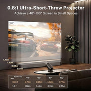 [Built-in Apps] Mini Projector 4K Supported, Android TV OS & Phone Remote | Projector with WiFi 6 & Bluetooth 5.4, Short Throw, Auto Keystone and 180° Rotation for Bedroom, Home Cinema and Outdoor Use