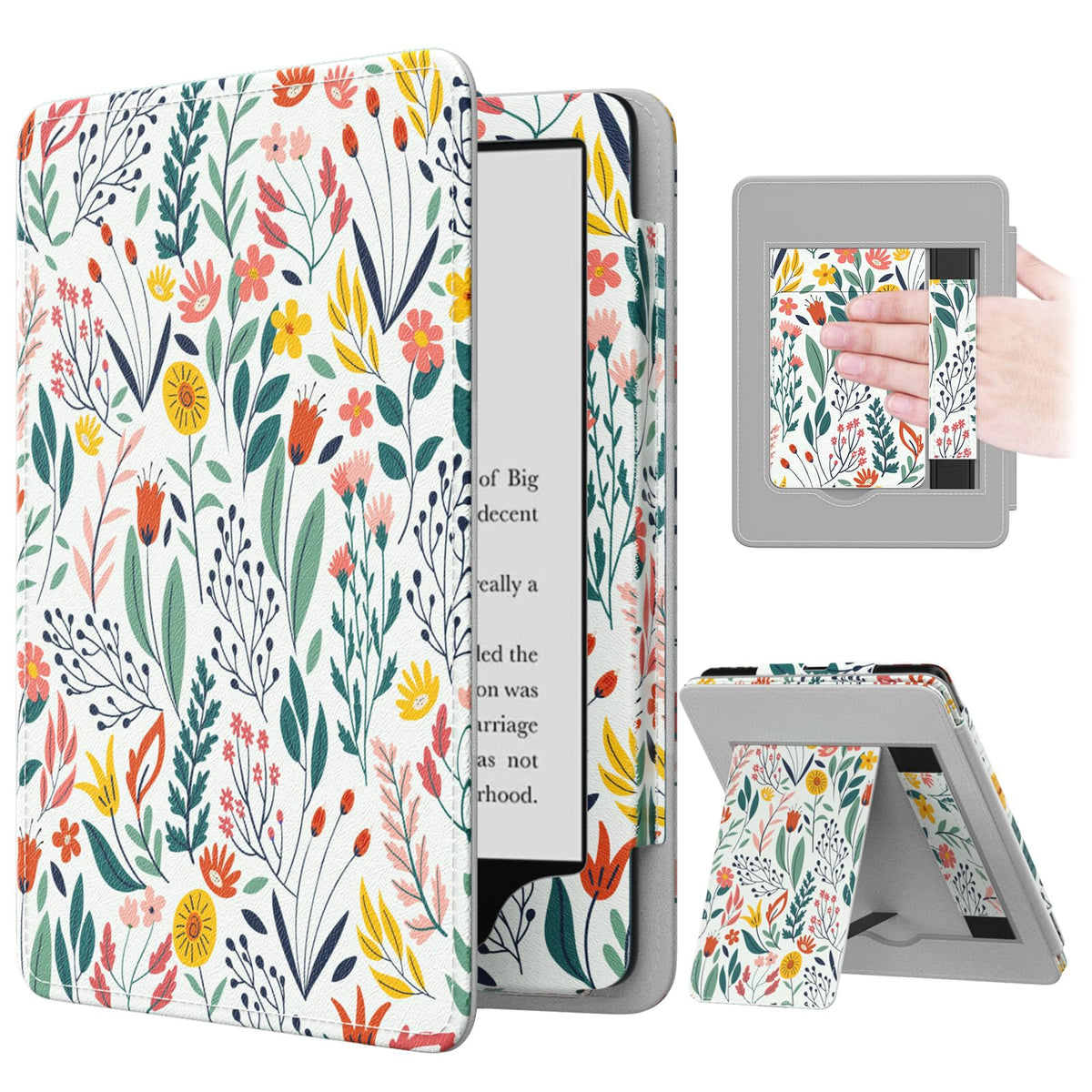 Moko Case for 7"/6.8" Kindle Paperwhite 12/11th Gen & Kindle Colorsoft for Signature Edition 2024, Slim PU Shell Cover with Auto-Wake/Sleep, Flowers