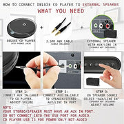 Deluxe Products CD Player Portable with 60 Second Anti Skip, Stereo Earbuds, Includes Aux in Cable and AC USB Power Cable for use at Home or in Car