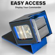 Card Deck Box for MTG Commander, Deck Case Holds 100 Double-Sleeved Cards | Magnetic Card Display Case, Magic Card Storage Box Fits for TCG/PTCG/CCG Card with 2 Dividers & 1 Top Loader,Black&Blue