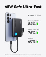 INIU 10000mAh 45W Fast Charging Portable Charger, Smaller Travel Power Bank | Flight-Safe, Detachable USB C Cable, Travel Essential, External Battery Phone Pack for iPhone 18 17 Samsung iPad etc