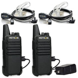 Retevis RT22 Walkie Talkies Long Range Rechargeable with Earpiece (2 Pack) | Slim & Lightweight 2 Way Radio For Camping & Hiking, Pocket-Friendly Antenna, Ready to Use, 10-Hour Battery, USB-C Charging