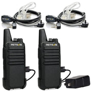 Retevis RT22 Walkie Talkies Long Range Rechargeable with Earpiece (2 Pack) | Slim & Lightweight 2 Way Radio For Camping & Hiking, Pocket-Friendly Antenna, Ready to Use, 10-Hour Battery, USB-C Charging
