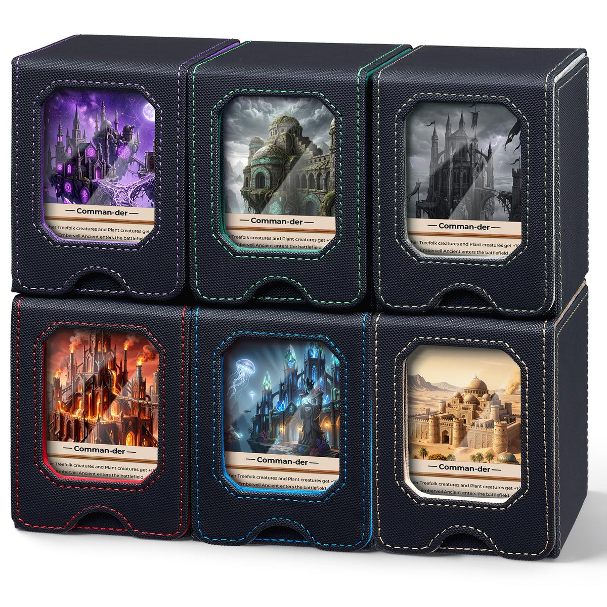 Fabmaker 6 pack Deck Box Compatible with MTG, Display Card Storage Box | Holds 100 Double-Sleeved Cards, Trading Card Deck Case Compatible with Magic the Gathering with PU Leather &Magnetic Closure