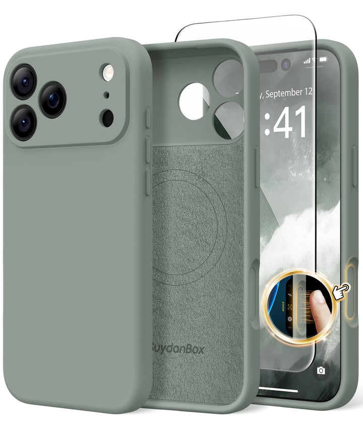 SuydanBox Magnetic for iPhone 18 Pro Case/iPhone 17 Pro Case Silicone | Fit for MagSafe,Screen Protector,Full Camera Protection,Shockproof Protective Phone Case for iPhone 18 Pro/17 Pro Calke Green