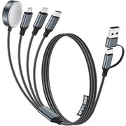 4-in-2 Multi Charging Cable for Apple Watch Charger/iPhone/Samsung Charger | Travel Essentials,Type C/Lightning/iWatch/Micro Charging Power Cable for Galaxy/iPhone/iWatch Ultra/12-2/Airpods[1.2M]