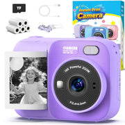 Kids Instant Print Camera with 5 Rolls Print Paper, 1080P HD Camera, Rechargeable Portable Toddler Selfie Camera, Christmas Birthday Gifts Toys for Boys Girls Age 3-12 (Purple)