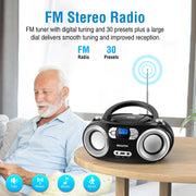 MEGATEK Portable CD Player Boombox with Bluetooth & FM Radio – Black | USB Playback, Clear Stereo Sound, AUX Input, Headphone Jack, CD-R/RW & MP3-CD Support, LCD Display, AC/Battery Powered